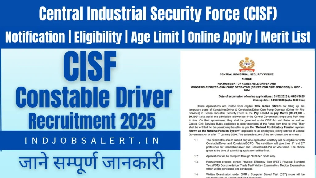 CISF Constable Driver Recruitment 2025